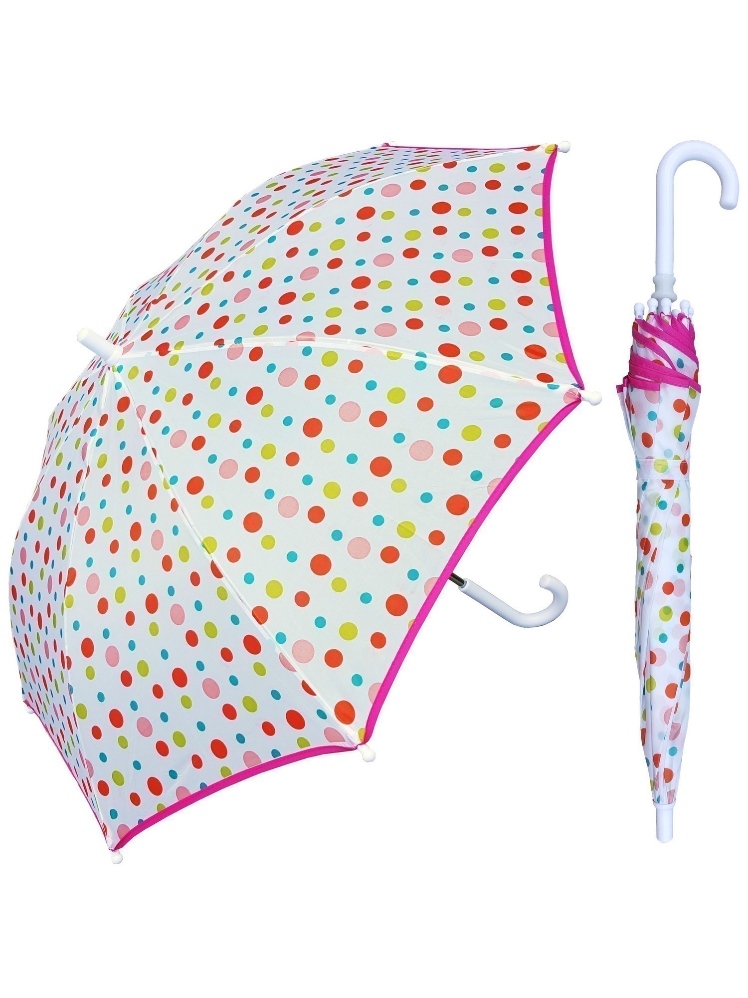 Rainstoppers Girls Multi Color Dot Pink Trim 32" Arc Manual Open Umbrella - image 1 of 2