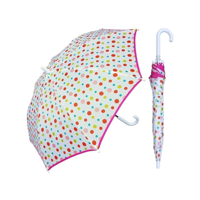 Rainstoppers Girls Multi Color Dot Pink Trim 32" Arc Manual Open Umbrella