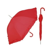 Rainstoppers Women Red Ruffle Canopy Parasol Auto-Open 48 Umbrella