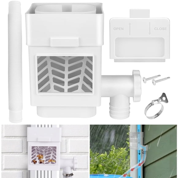 Rainwater Collection System Downspout Diverter, Fits for 2"x 3" or 3"x 4" Gutter Downspouts Rain Barrel Diverter Kit with Adjustable Valve and Filter