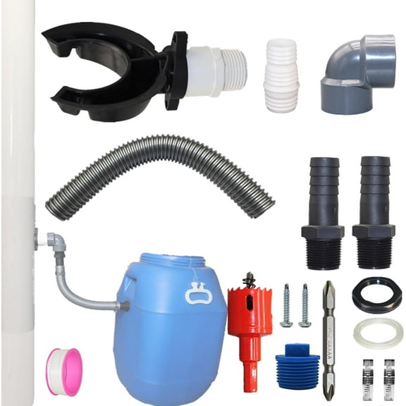 Rainwater Collection System For Outdoor Chores, Sustainable Water Conservation Kit With Easy Installation, Marine Grade Plastic Components, Foundation Protection, 2 Adapters