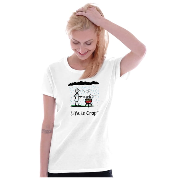Rainy BBQ Grill Funny Windy Novelty Womens Slim Fit Graphic Tee Brisco Brands L