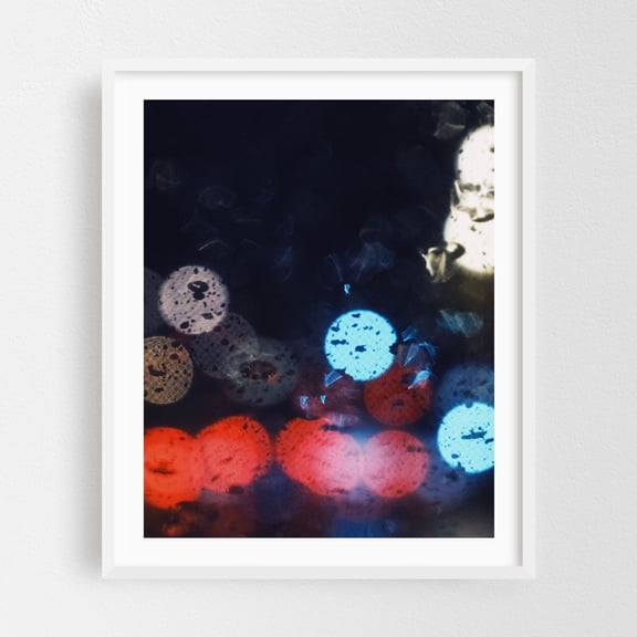 Rainy Bokeh _ 01 - Athens Greece Photography Abstract Nightlife Modern Art Cityscape Moody Psychedelic White Framed Wall Art Print 20 x 30 inches