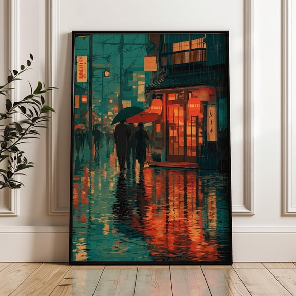Rainy City Street Urban Atmosphere Poster