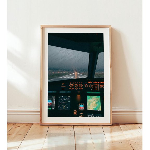 Rainy Cockpit View Wall Art Print With Aviation Photography Pilot Decor