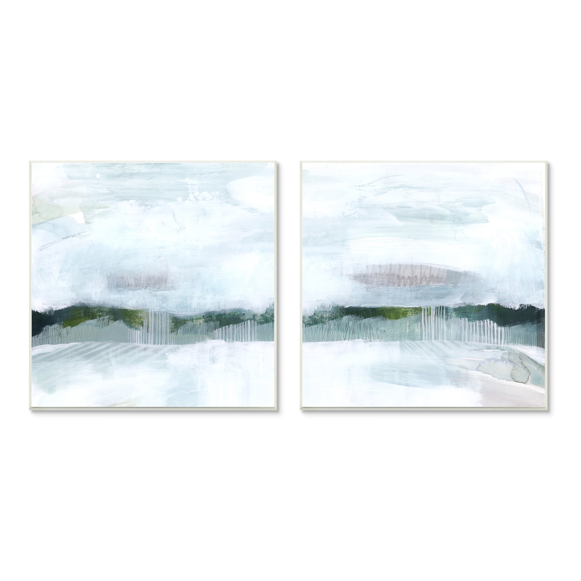 Rainy Day Abstract Field Landscape Busy Grey Green 12 in x 12 in Framed Painting Art Prints, by Stupell Home Décor Set of 2