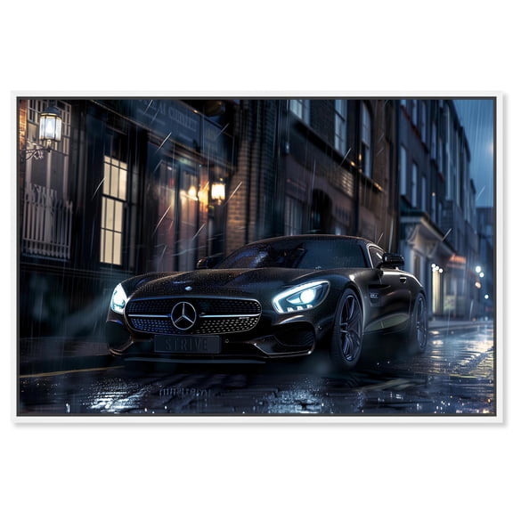 Rainy Day Car Canvas Luxe Car Art by Art Remedy, White Frame, 24" x 16"