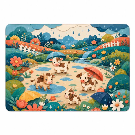 Rainy Day Garden Calf Rectangle Rug for Playroom Spring
