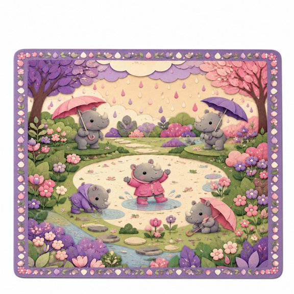 Rainy Day Garden Rhino Calf Rectangle Rug for Kids Room Spring