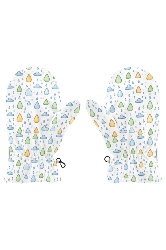 Rainy Day Pattern Cold Weather Mittens Cozy Gloves with Adjustable Fit Perfect for Outdoor Fun