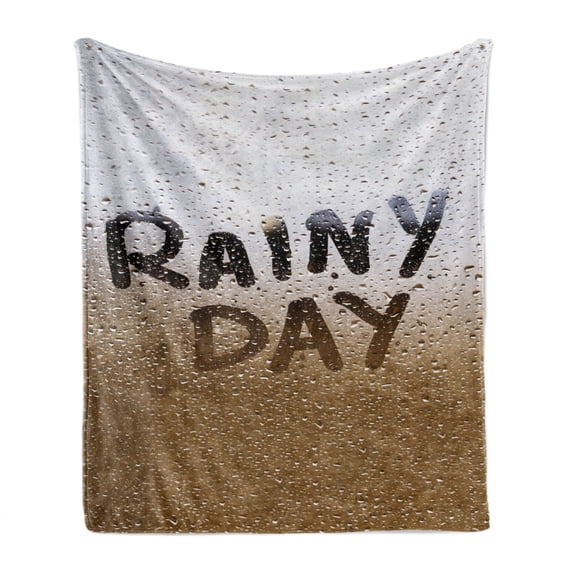 Rainy Day Soft Flannel Fleece Throw Blanket, Blurred Background Photo of Raindrops on Window Effect Design Autumn Weather, Cozy Plush for Indoor and Outdoor Use, 60" x 80", Camel White, by Ambesonne