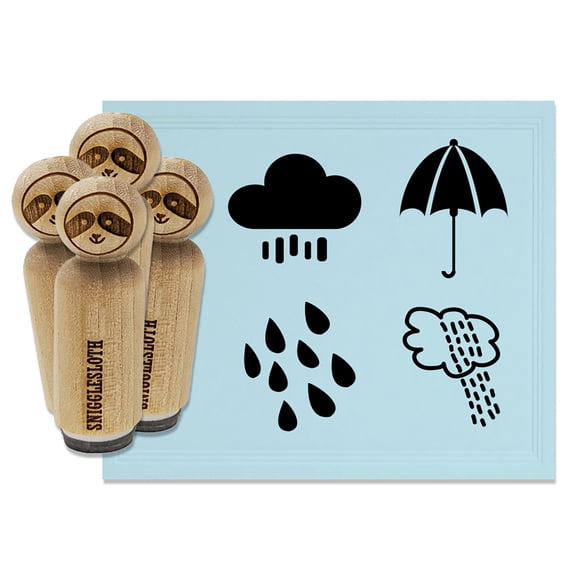 Rainy Day Storm Clouds Rain Shower Umbrella Rubber Stamp Set for Scrapbooking Crafting Stamping - Medium 1 Inch