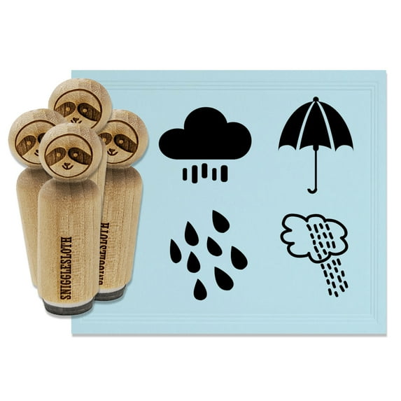 Rainy Day Storm Clouds Rain Shower Umbrella Rubber Stamp Set for Scrapbooking Crafting Stamping - Mini 1/2 Inch