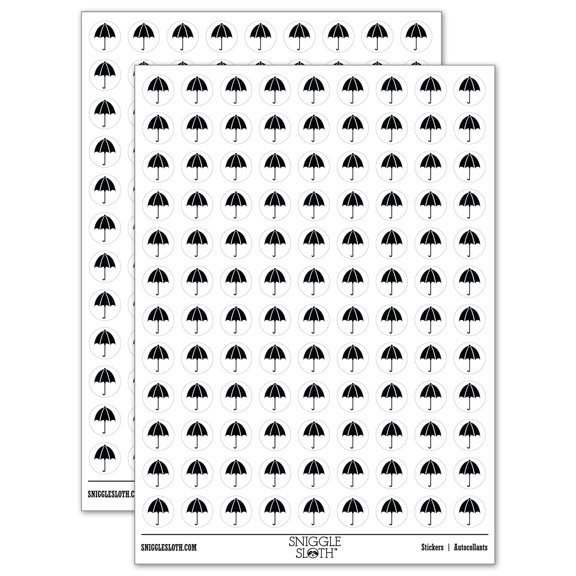 Rainy Day Umbrella 200+ Round Stickers - White - Gloss Finish - 0.50" Size