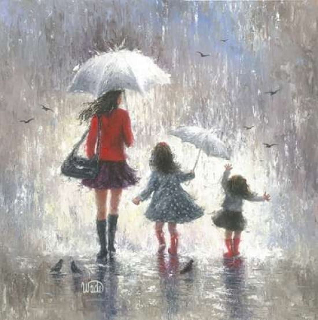 Rainy Day Walk with Mom Canvas Art - Vicki Wade (24 x 24)