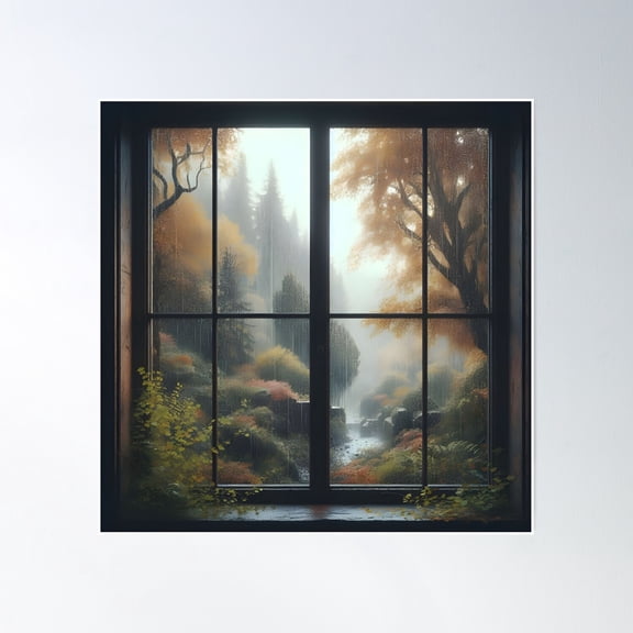 Rainy Day Window View Art | Apartment-Friendly Decor Poster Wall Art, Modern Wall Decor, 16x16 UNFRAMED