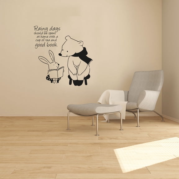 Rainy Days Should Be Spent At Home With A Cup Of Tea And Good Book- Quotes Reading Vinyl Wall Art Sticker Decal Home Library Area Reading Corner Boy Girl Kid Décoration Design Décor Size (40x24 inch)