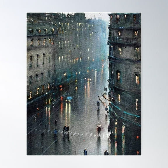 Rainy Evening In Paris. -Joseph Zbukvic Poster Wall Art, Modern Wall Decor For Living Room Bedroom, 8x12 UNFRAMED
