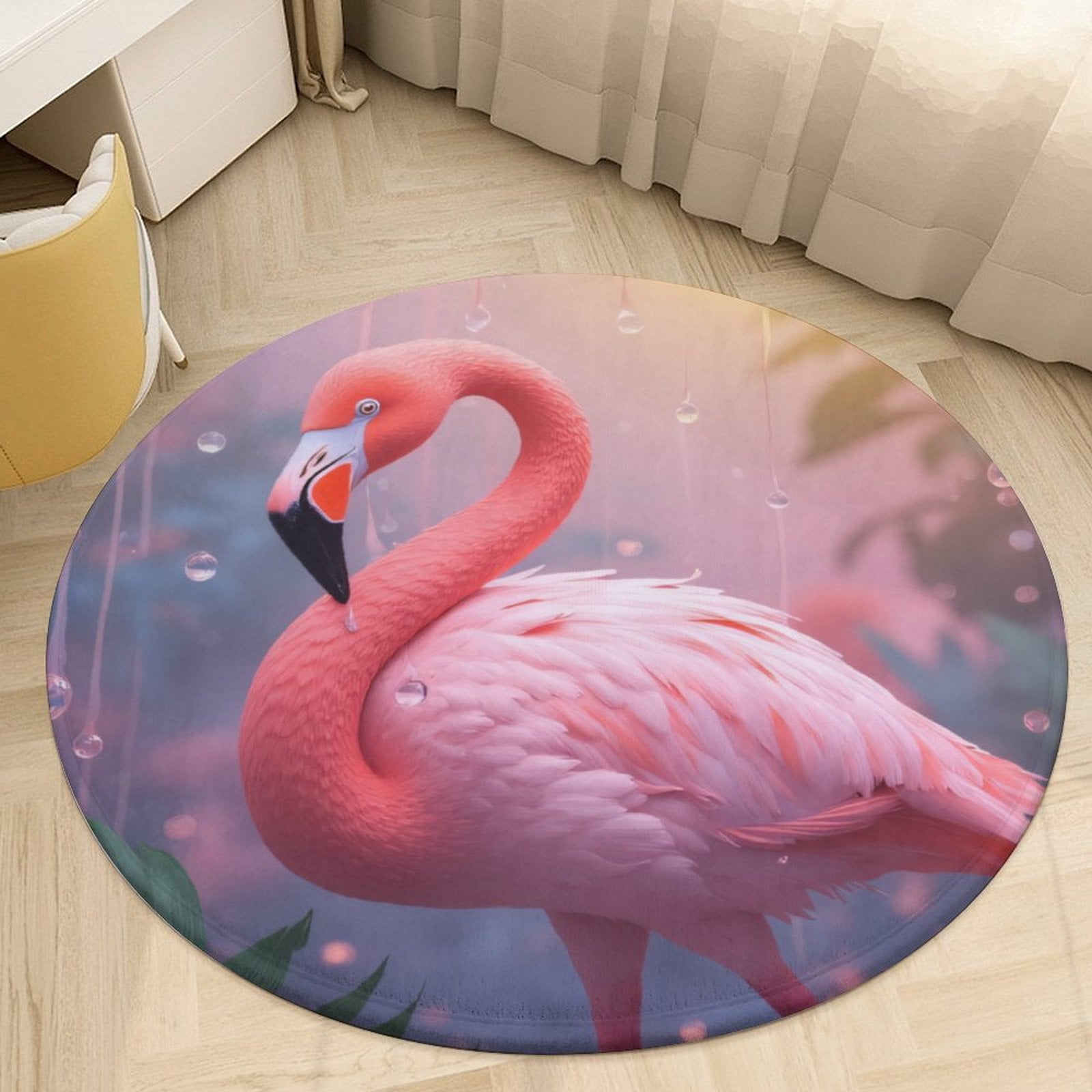 Rainy Flamingo Paradise Round Area Rugs for Bedroom Living Room, 6FT ...