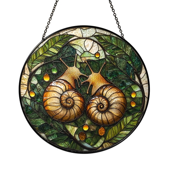 Rainy Garden Snail Stained Glass Window Hanging, Romantic Nature Decor for Anniversary Gift