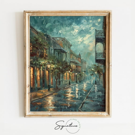 Rainy New Orleans Street Wall Art, Evening Cityscape Scene, Romantic Urban Wall Art, French Quarter Scene, , 224 Home Decor, 8x12 UNFRAMED