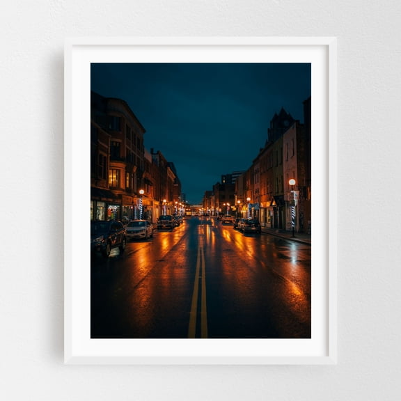 Rainy Night, St. John's - St. John's Newfoundland and Labrador Canada Photography Cityscape Nightlife Street Photography Architecture Vintage Night Sky White Framed Wall Art Print 8 x 10 inches