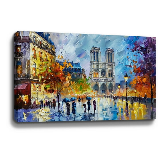 Rainy Notre Dame Cathedral Modern Landscapes Home Decor Landscape Canvas Wall Art Framed Canvas Wall Art Canvas Wall Art For Home Decoration
