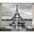thumbnail image 1 of Ambesonne Eiffel Tower Curtains 2 Panel Set, Paris Scene Moped, 108" x 84", Grey Pink, 1 of 3