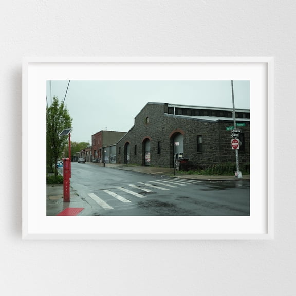 Rainy Red Hook - Brooklyn New York Photography Street Photography Architecture Cityscape Industrial Graffiti Vintage White Framed Wall Art Print 5 x 7 inches