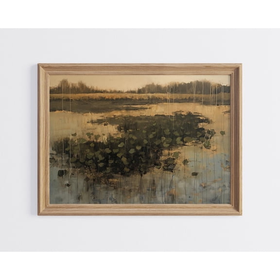 Rainy Spring Landscape Print Summer Scenery Wall Art Neutral Pond Farmhouse Decor Floral Country Meadow