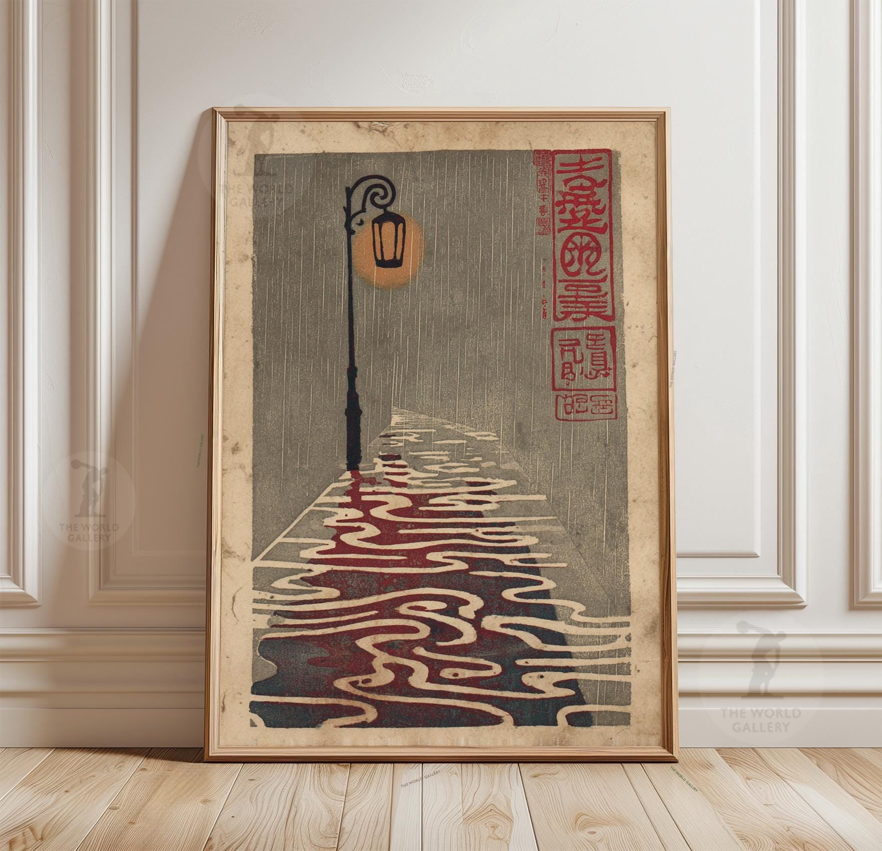 Rainy Street Lamp Poster, Japanese Style Night Scene, Vintage Urban ...