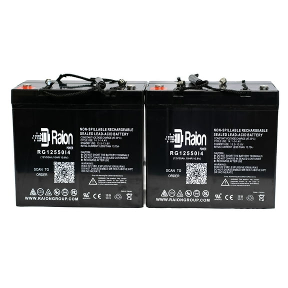 Raion Power 12V 55Ah 22NF Wheelchair Battery for Quickie Targa 18 Inch AGM - 2 Pack