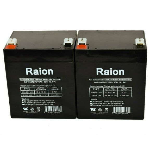 Raion Power 12V 5Ah Replacement Alarm Battery for Securitron BPS - 2 Pack