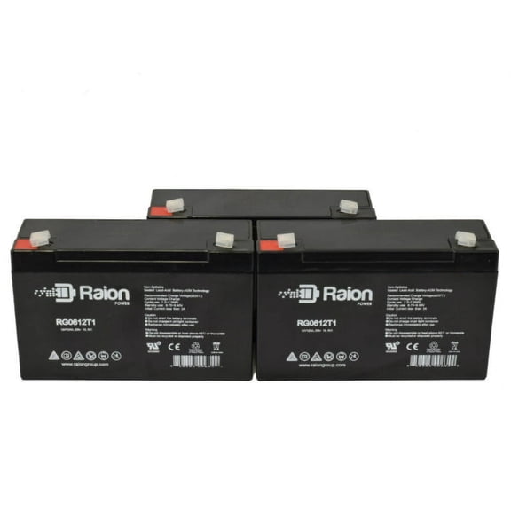 Raion Power 6V 12Ah Replacement Emergency Light Battery for Chloride 1000010137 - 3 Pack
