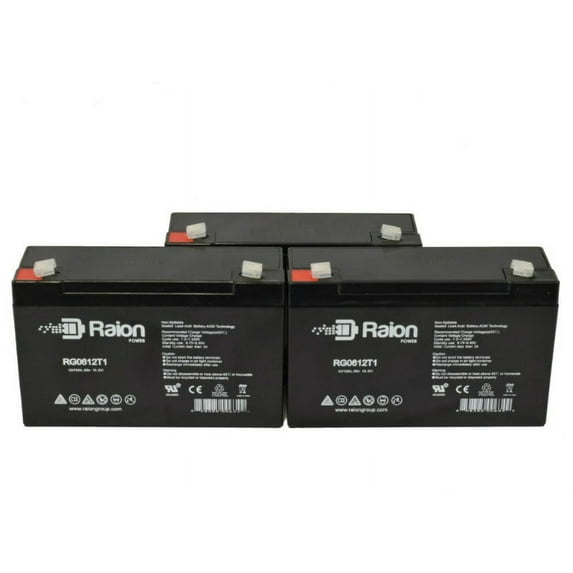 Raion Power 6V 12Ah Replacement Emergency Light Battery for Chloride 1000010137 - 3 Pack
