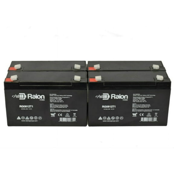 Raion Power 6V 12Ah Replacement Emergency Light Battery for Light Alarms 2P12G1 - 4 Pack