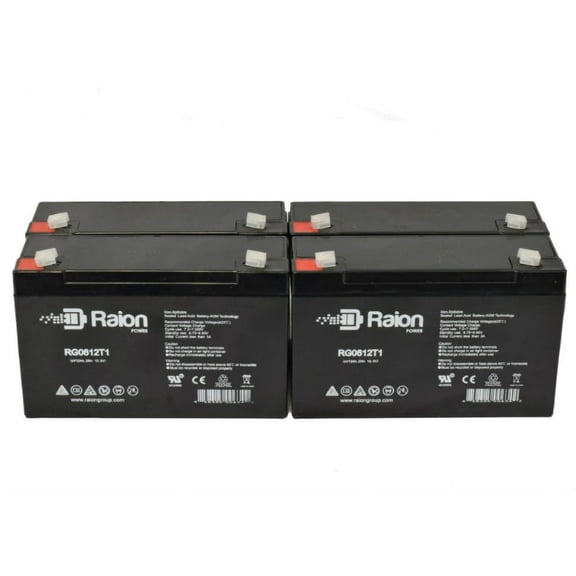 Raion Power 6V 12Ah Replacement Emergency Light Battery for Light Alarms S12E3 - 4 Pack