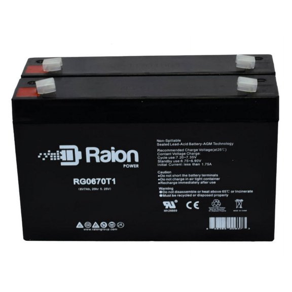 Raion Power 6V 7Ah Replacement Battery for National Power GS013P2 - 2 Pack