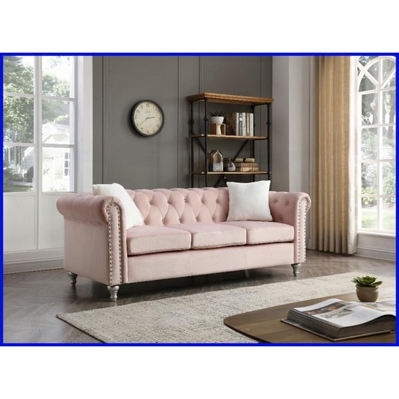 Raisa Pink Micro Suede Velvet Sofa - Classic Tufted Jeweled Accent for Living Room