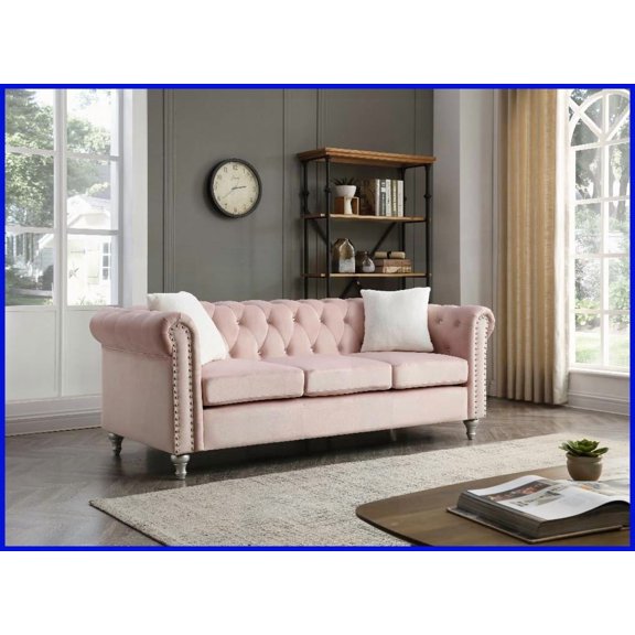 Raisa Pink Micro Suede Velvet Sofa - Classic Tufted Jeweled Accent for Living Room