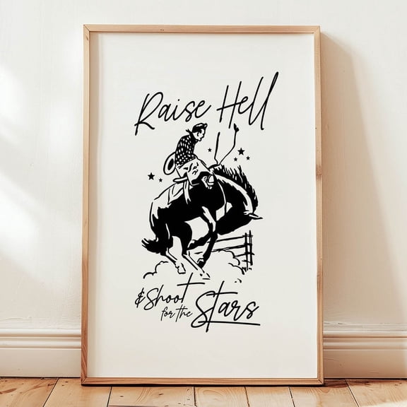 Raise Hell Cowboy Print Western Bar Art Home Decor Office Wall Art