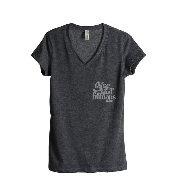 Raise Kind Humans Women's Fashion Relaxed V-Neck T-Shirt Tee Charcoal Grey X-Large