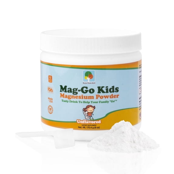 Raise Them Well Mag-Go Kids Magnesium Powder | Constipation Relief (Unflavored) | 90 Servings per Tub