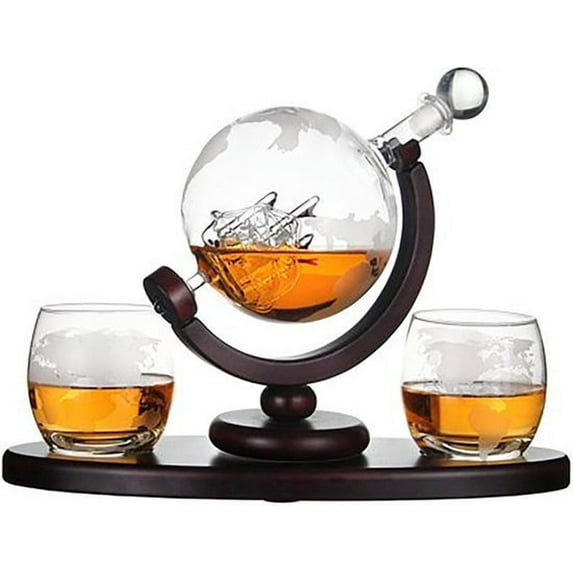 Raise the Bar 850ml Antique Ship Etched Globe Glass Whiskey Glasses