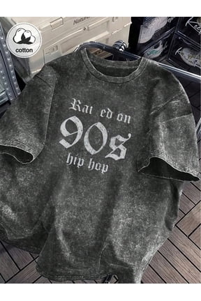 Raised 90S Hip Hop Vintage Oversized Washed High Street Grunge Y2K Short Sleeve Crewneck Cotton Unisex Men's Women's Tee Shirt