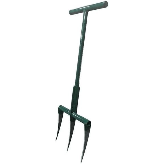 Raised Bed Garden Fork - Green, 9" Tines, 12" Width, 25.5" Height, 8 lbs, Manual Operation, Metal$$Garden & Patio