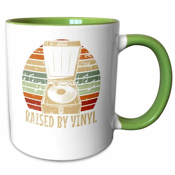 3drose, Raised by Vinyl Records Collectors Turntable, 11oz Two-tone Green Mug