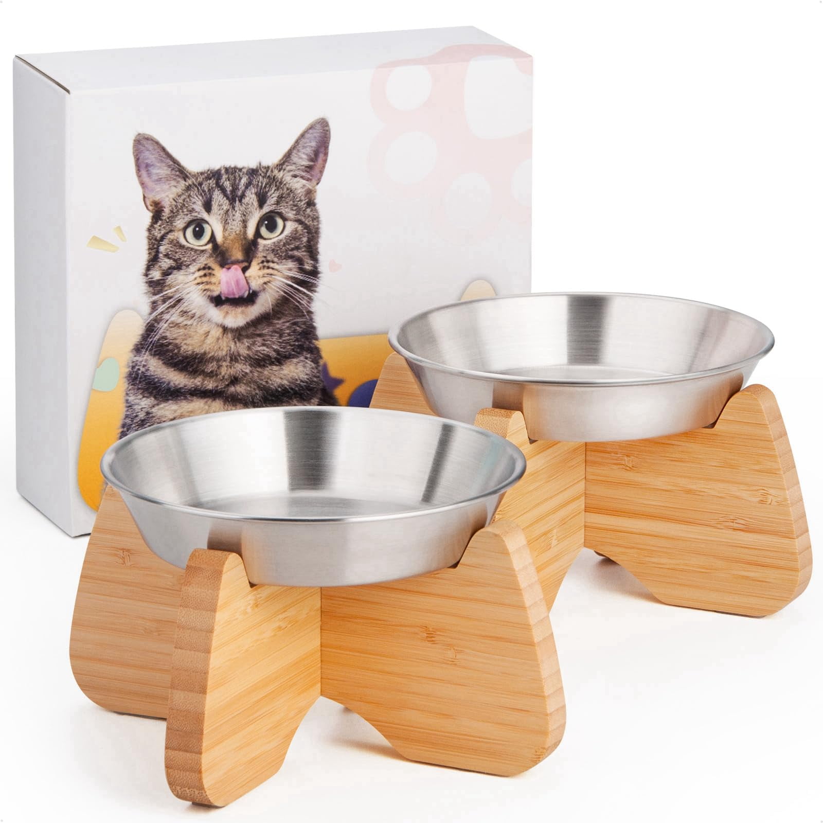 Turfson 3-Piece Wide Stainless Steel Cat Bowls - Whisker-Friendly Shallow Dish, 13oz, Non-Slip Base