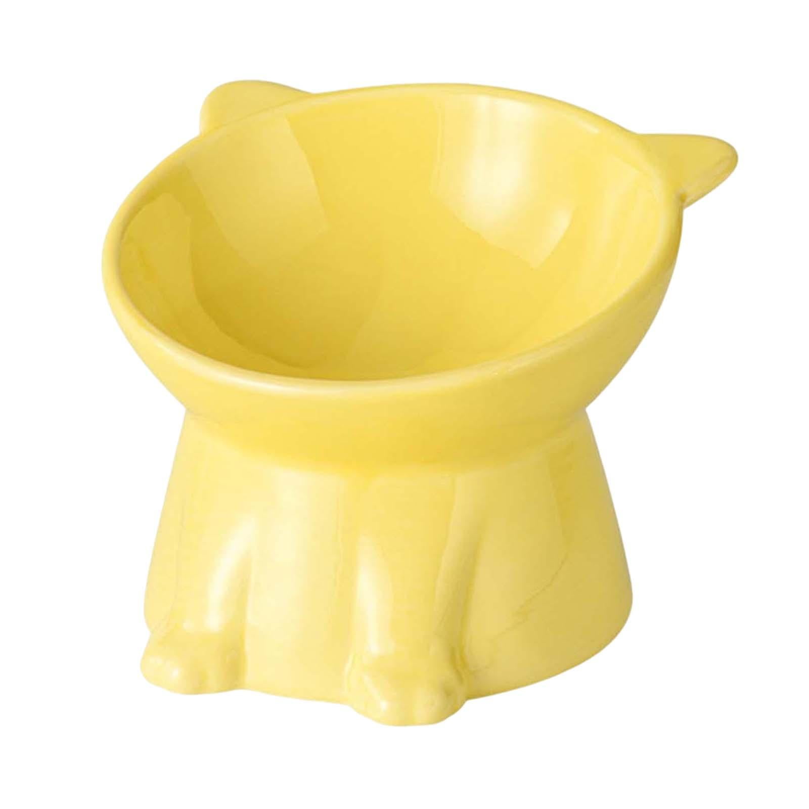 Raised Cat Bowl Pet Food Bowl Durable Food Container Cat Dishes Elevated Cat Food Bowl Tilted Elevated Cat Bowl for Small Dogs Supplies yellow