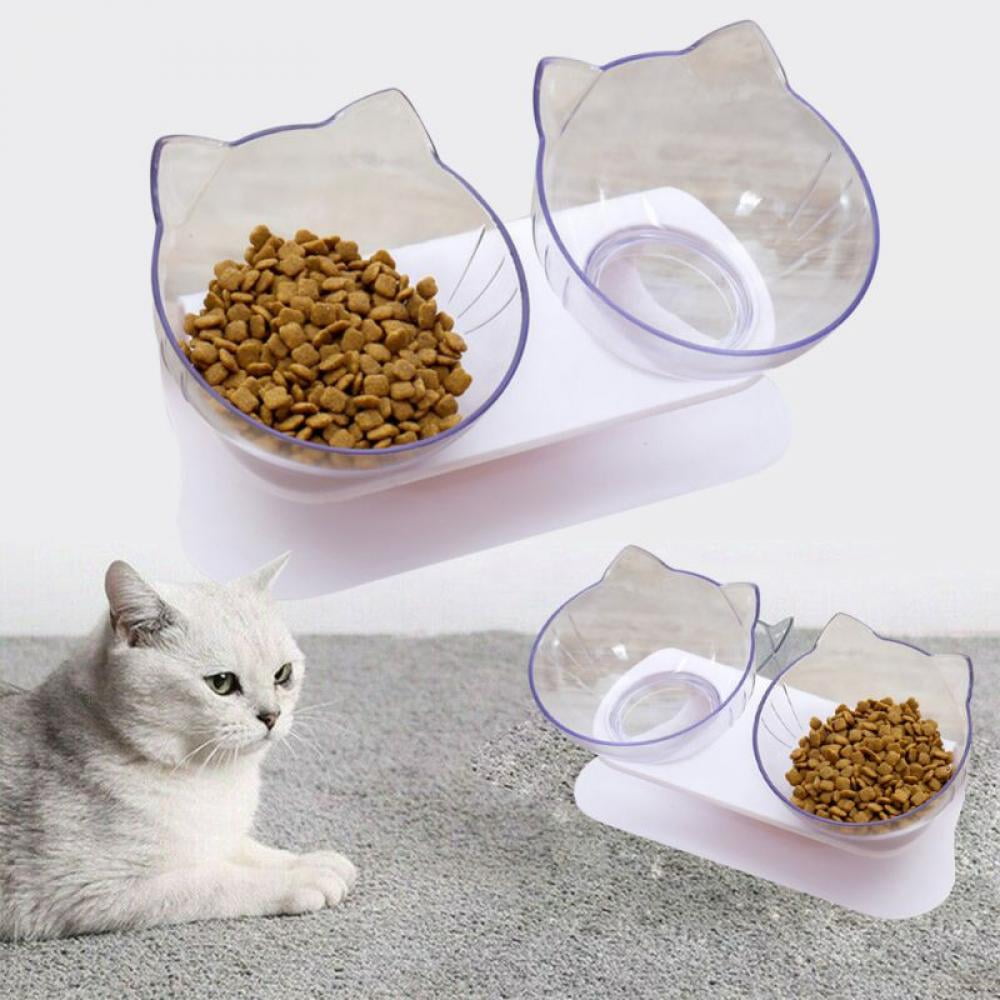 Raised Cat Bowl with Stand 15 Tilted Cat Bowls for Kittens Elevated Cat Bowl Anti Vomiting Pet Bowls Plastic Cat Feeding Bowl Double Bowl Walmart